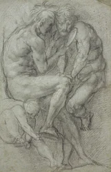 Studi di nudi (due uomini, seduti, che guardano in uno specchio, e un ragazzo seduto)
